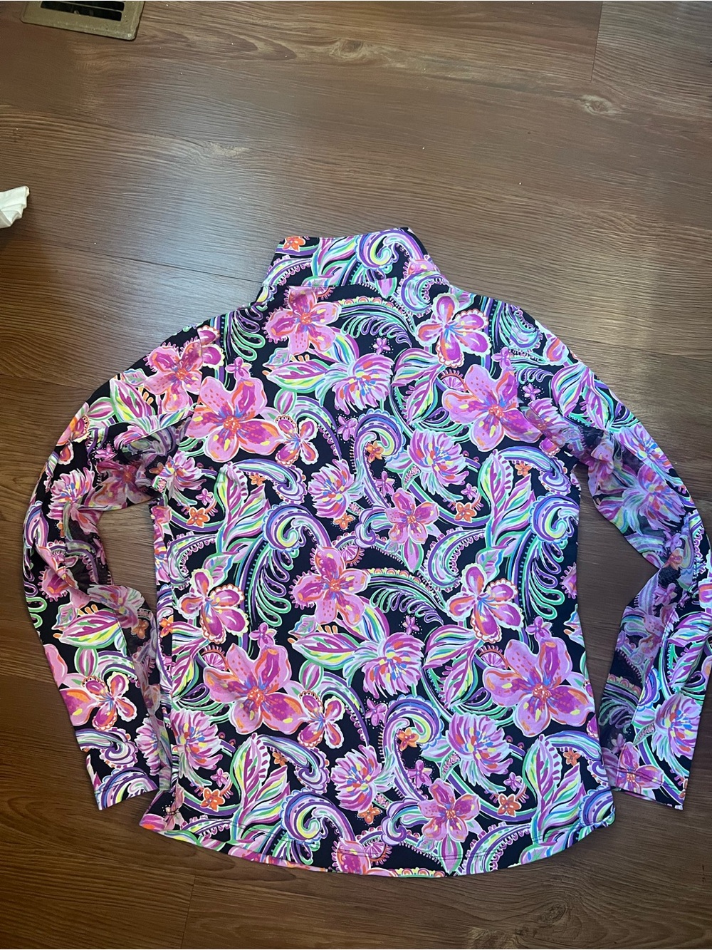 IBKUL Women's Long Sleeve Floral Print Pullover - Black, Pink, Green - Picture 6 of 6